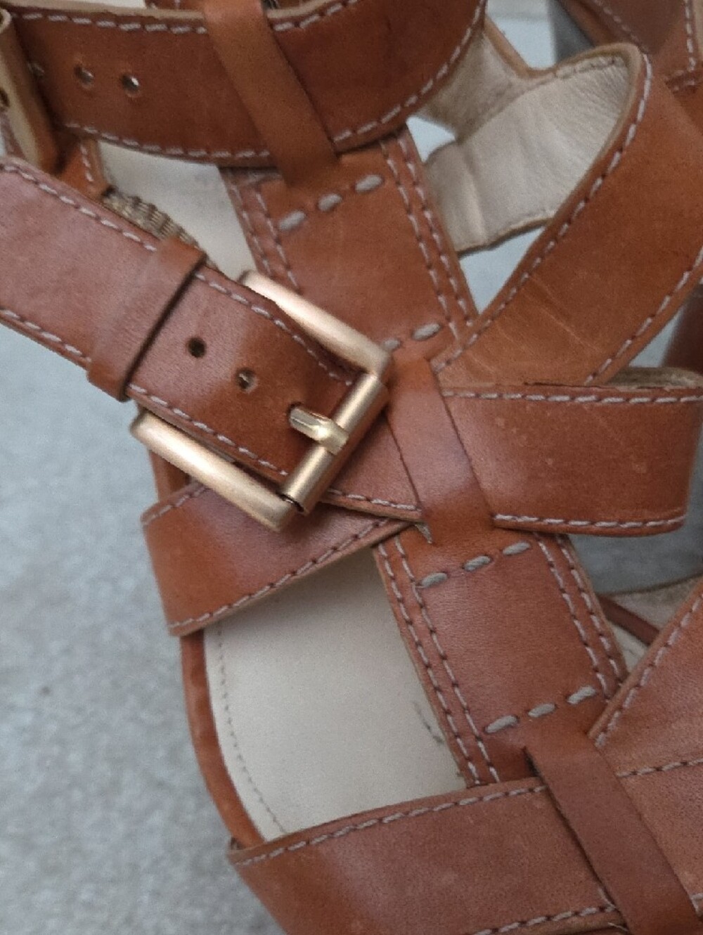 Coach Stephanie Brown Leather Double Buckle Strappy High Heel Sandals - Picture 7 of 11